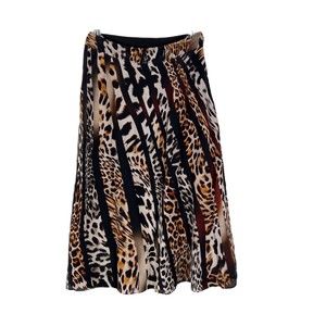 Kobi Halperin Skirt Women XS Brown Black Leopard Animal Print Silk A-Line Midi